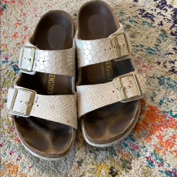 Birkenstock Shoes - Birkenstock White Snakeskin Arizona’s